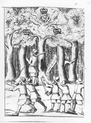 King Charles II Hiding in an Oak Tree at Boscobel After His Defeat at the Battle of Worcester, Published 1660
